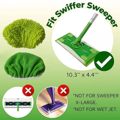 Green microfiber mop cloth replacement for Swiffer flat mop, absorbent and reusable household cleaning accessory.