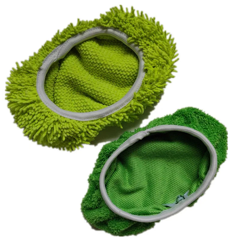 Green microfiber mop cloth replacement for Swiffer flat mop, absorbent and reusable household cleaning accessory.