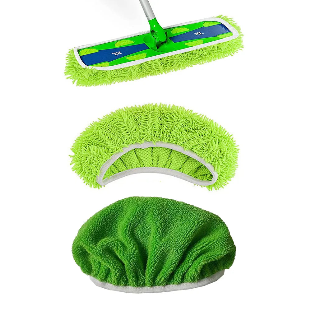 Green microfiber mop cloth replacement for Swiffer flat mop, reusable, absorbent sponge, suitable for household cleaning.
