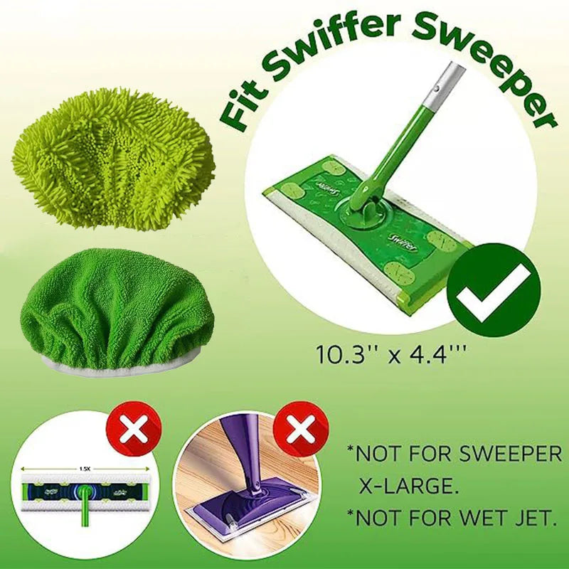 Green microfiber mop cloth replacement for Swiffer flat mop, absorbent and reusable household cleaning accessory.