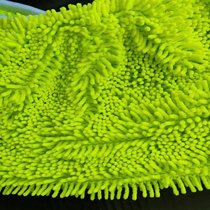 Green microfiber mop cloth replacement for Swiffer flat mop, absorbent and reusable for household cleaning.