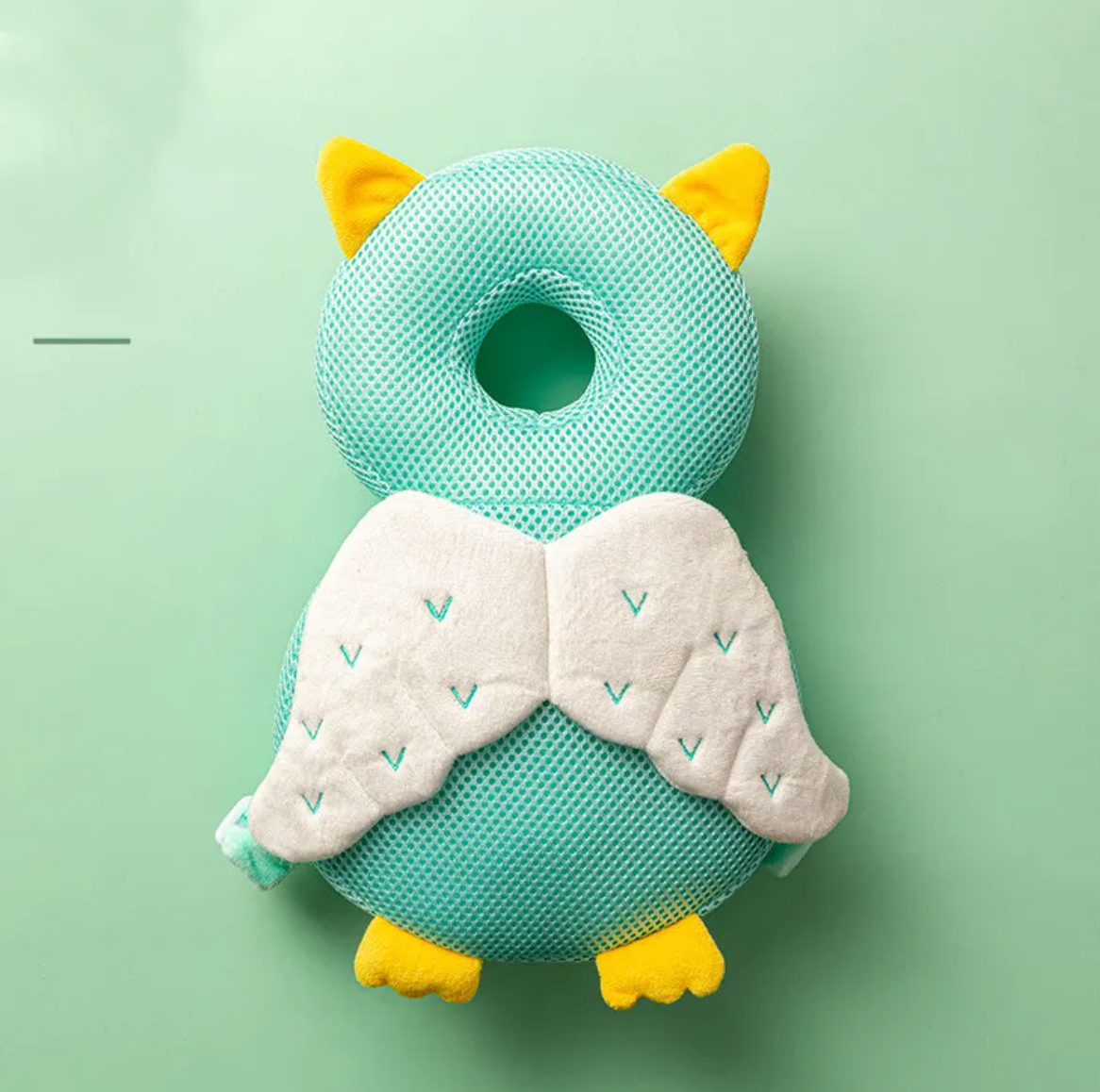 Toddler head protection pad by BackupMyFilesNow.com, soft powder color with net-style design for safety and comfort.