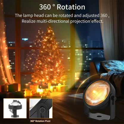 Tuya Smart Sunset Projector Lamp with RGB LED spotlight, remote control, and smart app for party, photography, and night light decor.