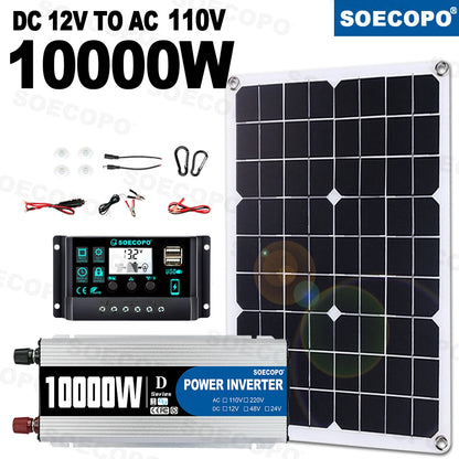 BackupMyFilesNow® SOECOPO 7000W Solar Power System Kit with inverter, 500W panel, and 100A controller for off-grid home and camping