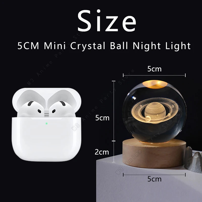 3D crystal ball LED night light featuring planets, moon, and galaxy design, ideal for bedside decor and children's birthday gifts.