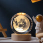 3D crystal ball night light featuring glowing galaxy design with Saturn, planets, and moon, perfect as a children’s bedside lamp.