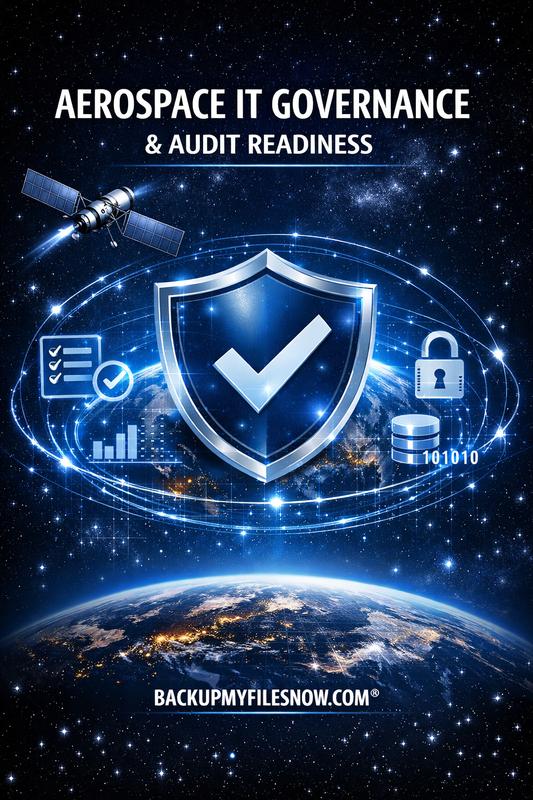 Space Services Division backupmyfilesnow.com® aerospace IT governance and audit readiness document with technical diagrams and data.