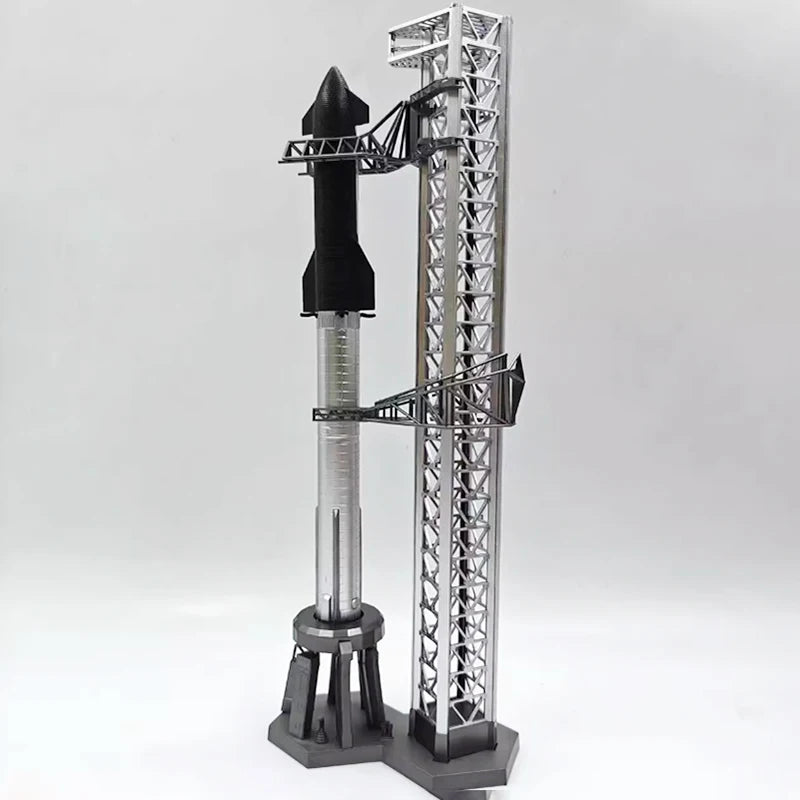 Metal SpaceX Starship rocket model set, 1:400 scale, for collection, display, and gift, featuring launch pad recovery details.