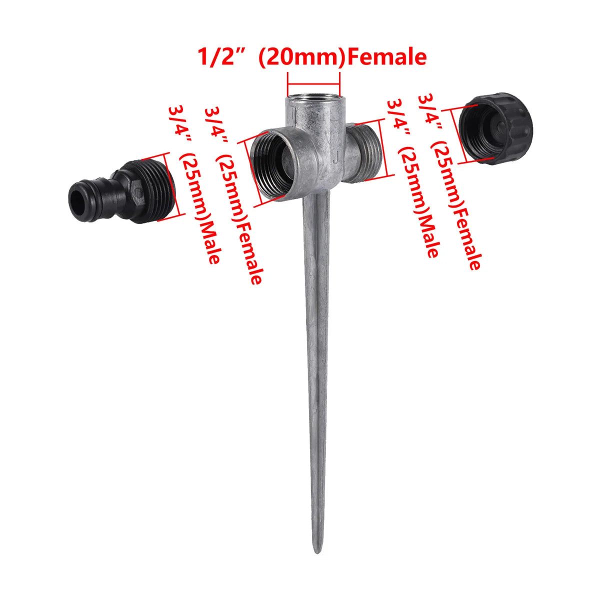 Garden rotating impact sprinkler with brass nozzle, 1/2" male thread, adjustable spray, ideal for lawn watering and irrigation.