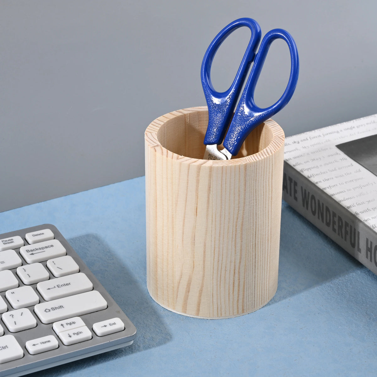 Wooden square and round pencil holder for office desk, versatile pen pot and stationery organizer with hexagon design, BackupMyFilesNow.com