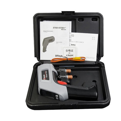 US Raytek High-Precision Handheld Infrared Thermometer for industrial testing, with digital display and ergonomic design.