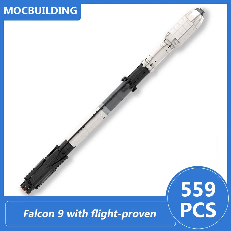 SpaceX Falcon Heavy 1:110 scale model building blocks by BACKUPMYFILESNOW.com, featuring detailed DIY assembly bricks for space educational display