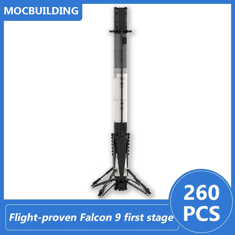 SpaceX Falcon Heavy 1:110 scale model building blocks by BACKUPMYFILESNOW.com, featuring detailed space-themed LEGO-style bricks.
