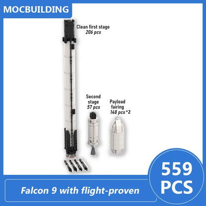 SpaceX Falcon Heavy 1:110 scale model building blocks by BACKUPMYFILESNOW.COM, featuring detailed space-themed educational display bricks
