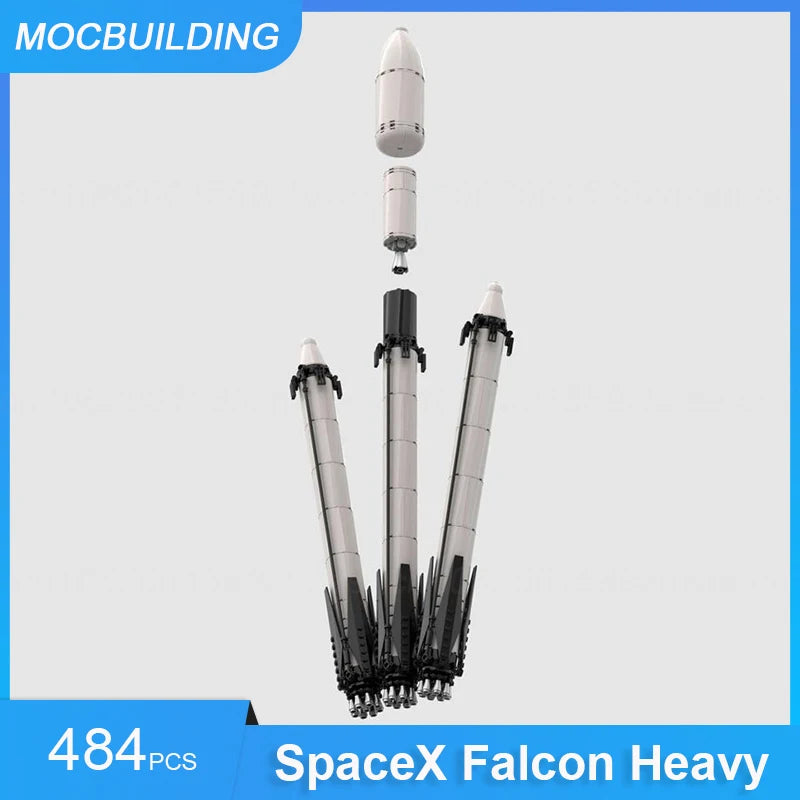 BackupMyFilesNow.com SpaceX Falcon Heavy MOC building blocks set, featuring detailed space-themed bricks for educational and display use.