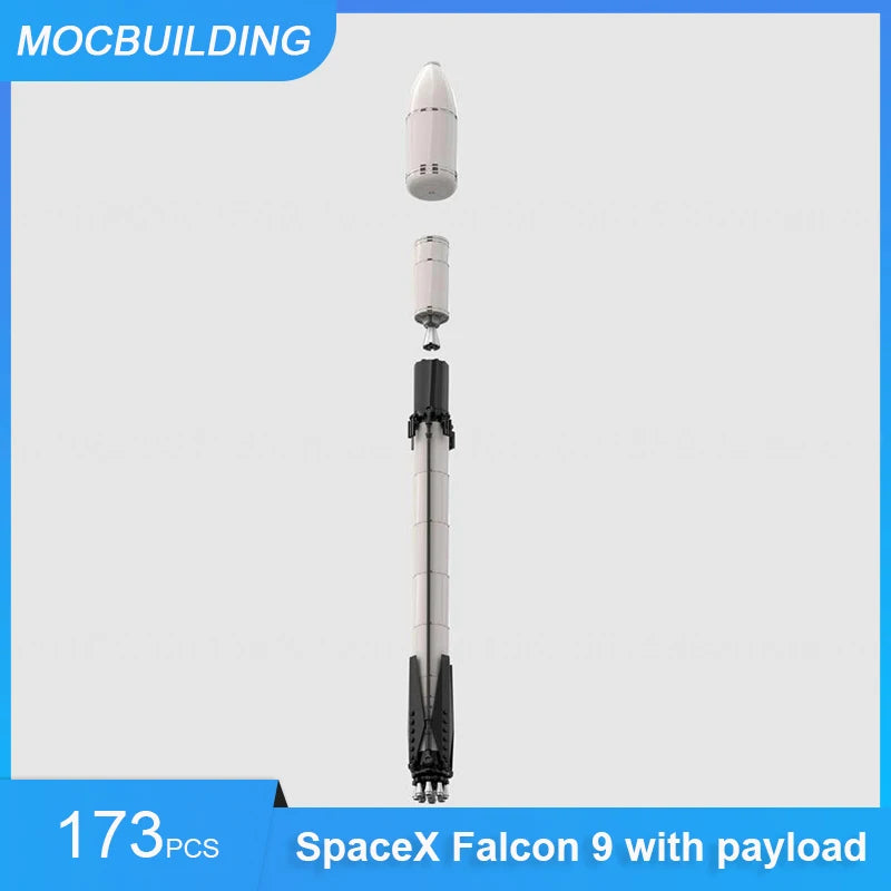 SpaceX Falcon Heavy MOC building blocks by BACKUPMYFILESNOW.COM® featuring DIY space-themed bricks for educational and display purposes.