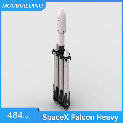 BackupsMyFilesNow.com SpaceX Falcon Heavy MOC building blocks set with 173 pieces for educational and creative space-themed display.