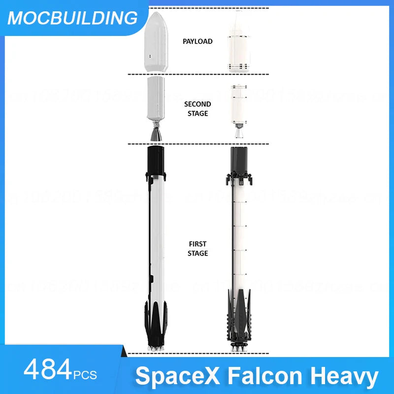 BackupMyFilesNow SpaceX Falcon Heavy MOC building blocks set with 173 pieces for educational and creative space-themed display toys.