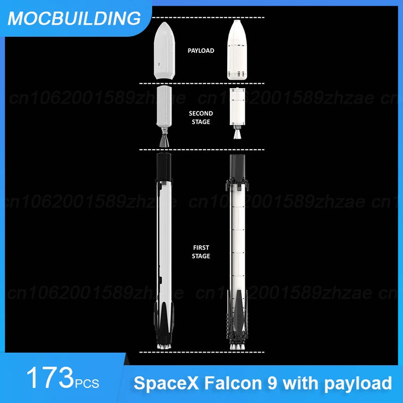 MOC SpaceX Falcon Heavy building blocks by BACKUPMYFILESNOW.COM®, assembled display toy, detailed space-themed educational brick set.