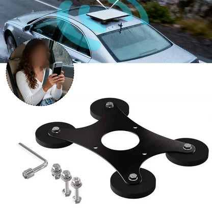 Stainless steel roof mount for Starlink Mini, magnetic and drill-free, designed for car roofs and roof racks, automotive interior accessory.