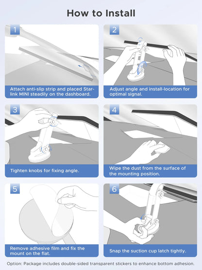 Car suction mount for Starlink Mini with 360° rotatable bracket and nano glue dashboard holder for bumpy roads by BACKUPMYFILESNOW.COM®