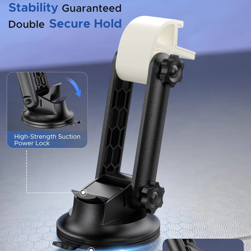 Car suction mount for Starlink Mini with 360° rotatable bracket, nano glue dashboard holder, designed for bumpy roads.