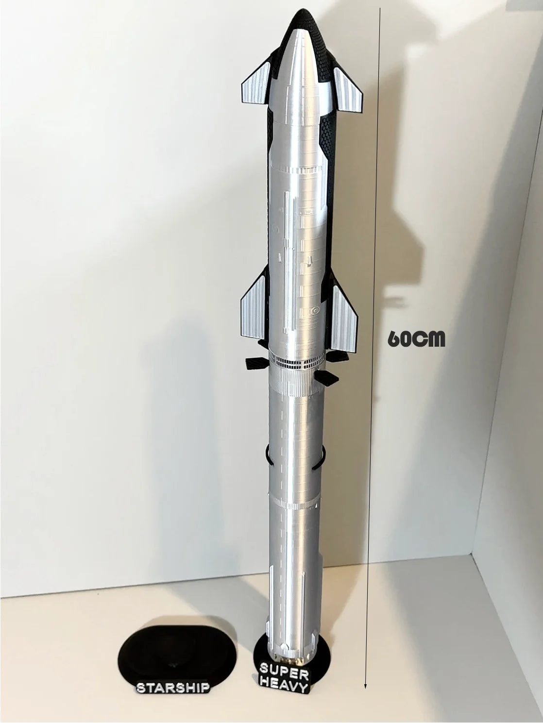 3D printed S24 Musk Space X Starship model by BACKUPMYFILESNOW.COM, featuring detailed Starship rocket design and NASA markings.