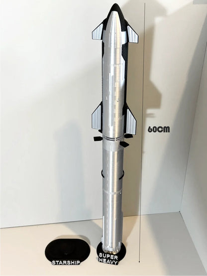 3D printed S24 Musk Space X Starship model by BACKUPMYFILESNOW.COM, featuring detailed Starship rocket design and NASA markings.