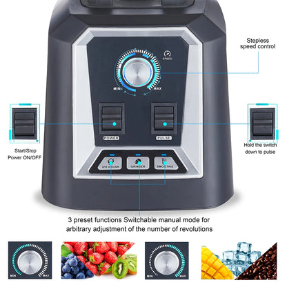 BioloMix professional kitchen smoothie blender with 2L BPA-free low-profile jar, food mixer, juicer, and ice crusher in action.
