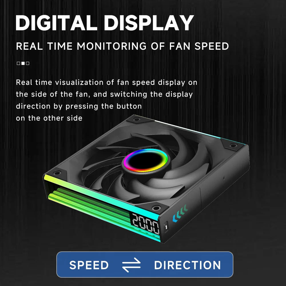 BACKUPMYFILESNOW® Jungle Leopard Starlink 360 digital integrated fan with ARGB lighting, 240 chassis, silent cooling, and temperature control.