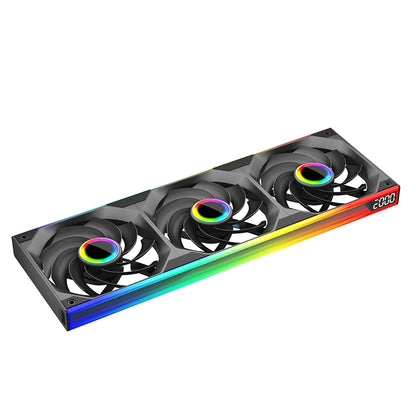 BackupMyFilesNow Jungle Leopard Starlink 360 digital integrated fan with ARGB lighting, 240mm chassis, silent cooling, and temperature control.