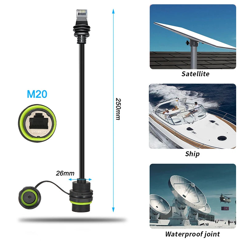 Starlink Gen 3 to CAT6 Ethernet cable connector by BACKUPMYFILESNOW.COM® for outdoor data transmission, 0.5 or 1 meter length.