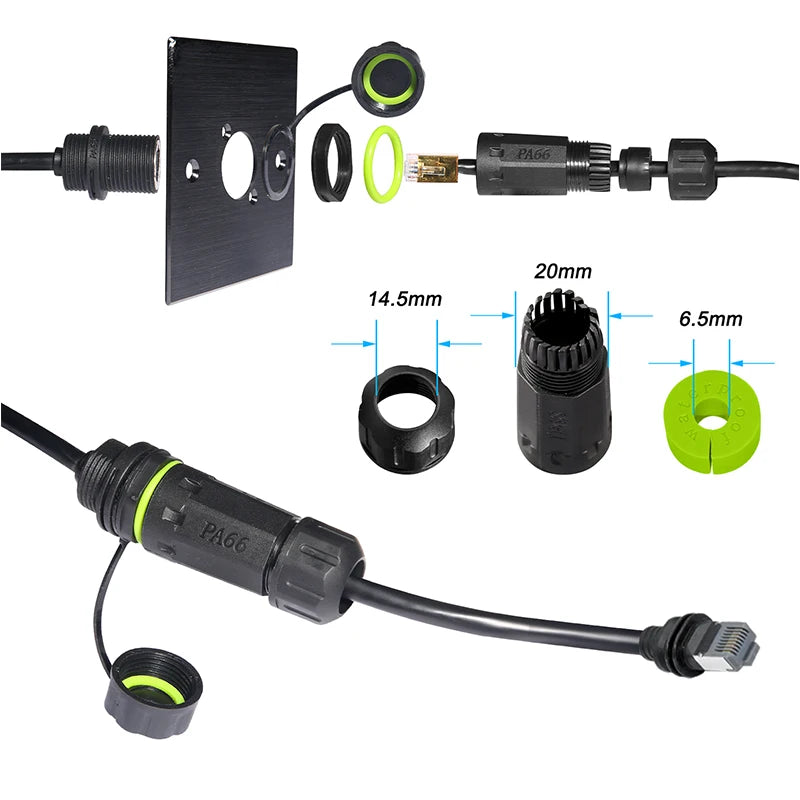 Starlink Gen 3 to CAT6 Ethernet cable connector by BACKUPMYFILESNOW.COM®, outdoor use, 0.5m or 1m length, designed for fast data transmission.