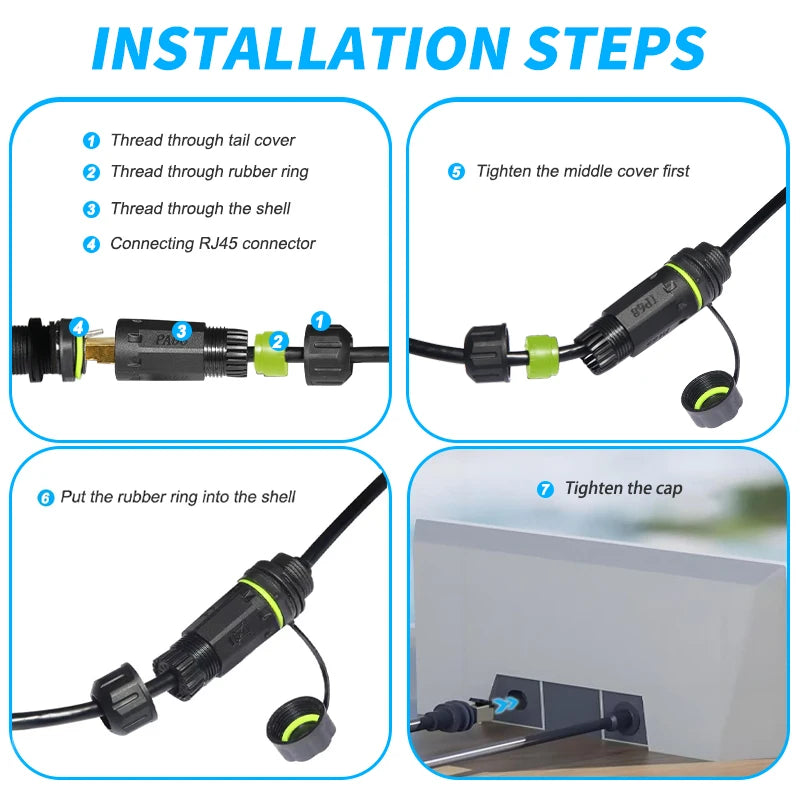 Starlink Gen 3 to CAT6 Ethernet cable connector by BACKUPMYFILESNOW.COM®, outdoor-use, 0.5m or 1m length, for fast data transmission