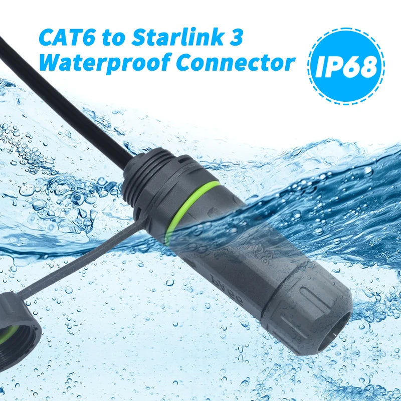 Starlink Gen 3 to CAT6 Ethernet cable connector by BACKUPMYFILESNOW.COM®, outdoor use, 0.5m or 1m length, for fast data transmission