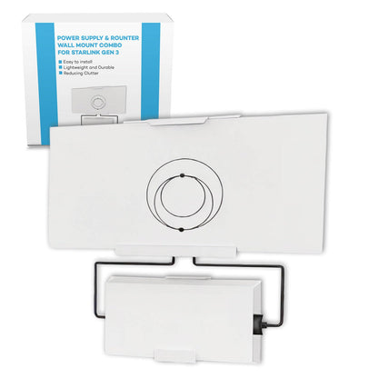 BackupMyFilesNow® 2-in-1 Starlink Gen 3 router and power supply wall mount brackets for space-saving satellite internet setup.