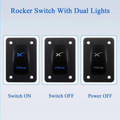 Starlink rocker switch with blue LED light, waterproof 12V/24V on-off button for Starlink mini satellite dish and Wi-Fi router.