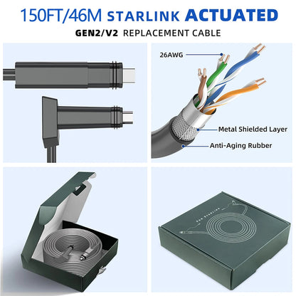 Starlink GEN2/V2 router cable, 6.5ft waterproof angled replacement cable for rectangular satellite, compatible with Starlink Gen2.