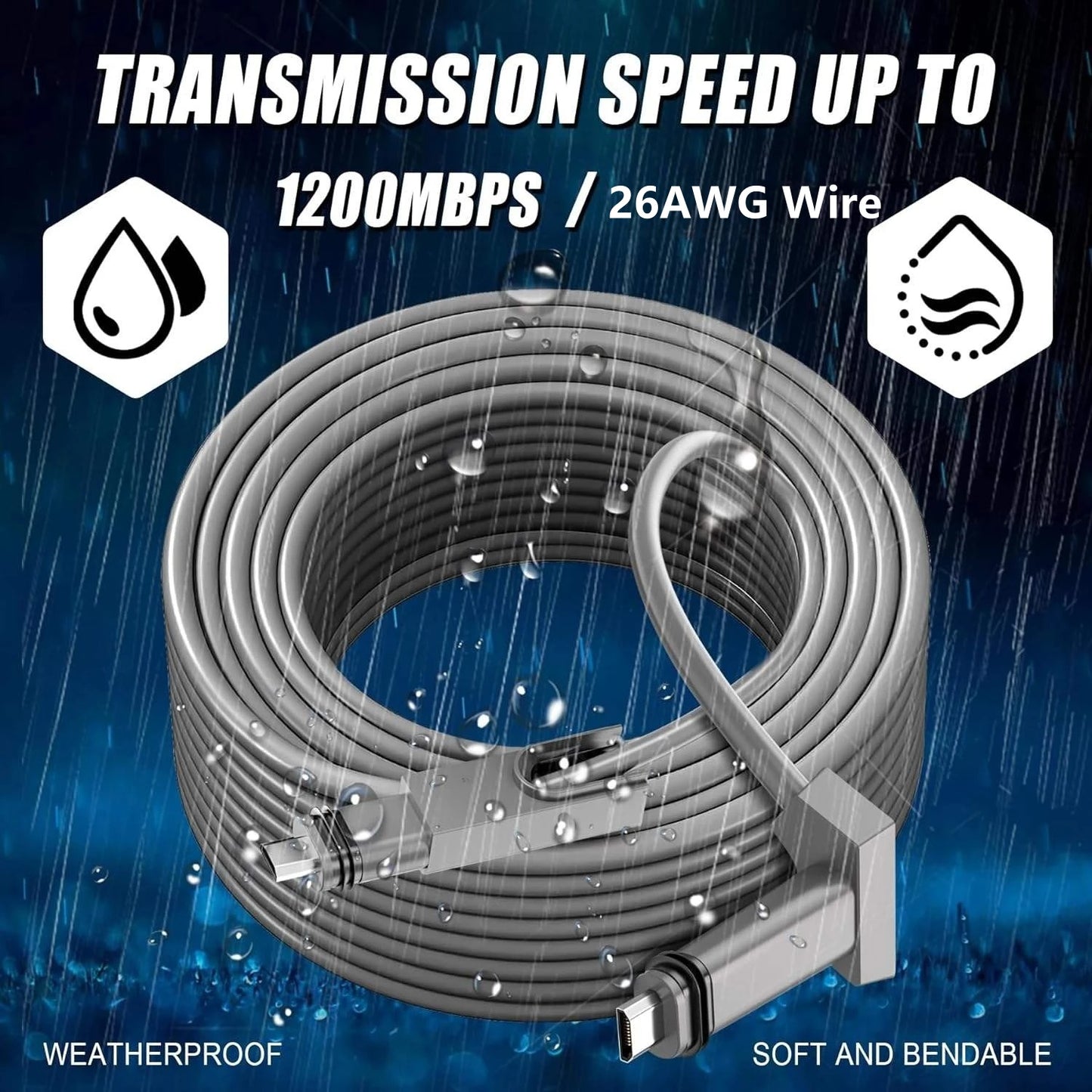 Starlink Gen2/V2 high-speed satellite internet extension cable, 30m (100ft), compatible with Starlink V2 satellite system.