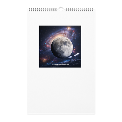 2025 wall calendar from BACKUPMYFILESNOW.COM® featuring a weekly layout on a large white 11x8.5-inch page.