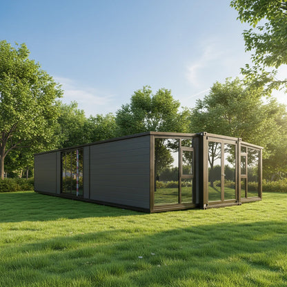 Modern 20ft prefab container house with 2-3 bedrooms, living room, and office space by BACKUPMYFILESNOW.COM®.