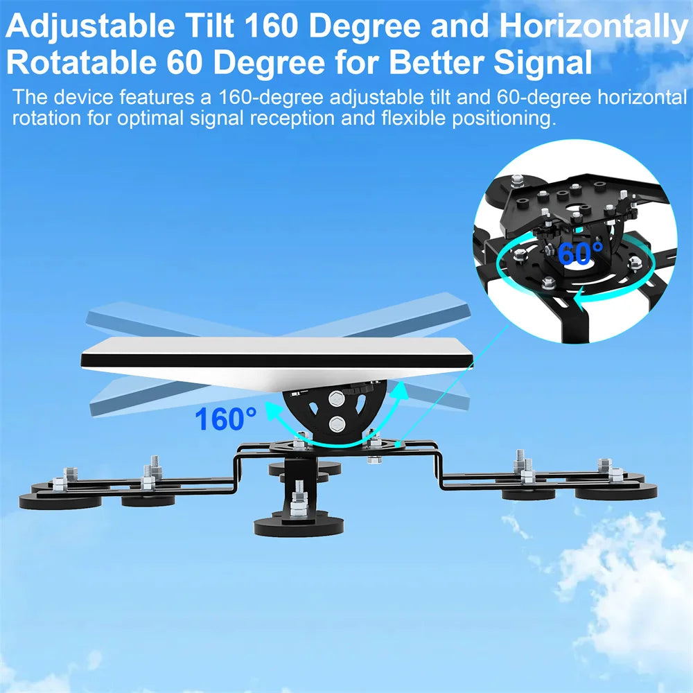 Starlink Mini V4 magnetic roof mount with 12 bases, metal bracket, 160° tilt, suitable for RVs, cars, yachts, trucks.