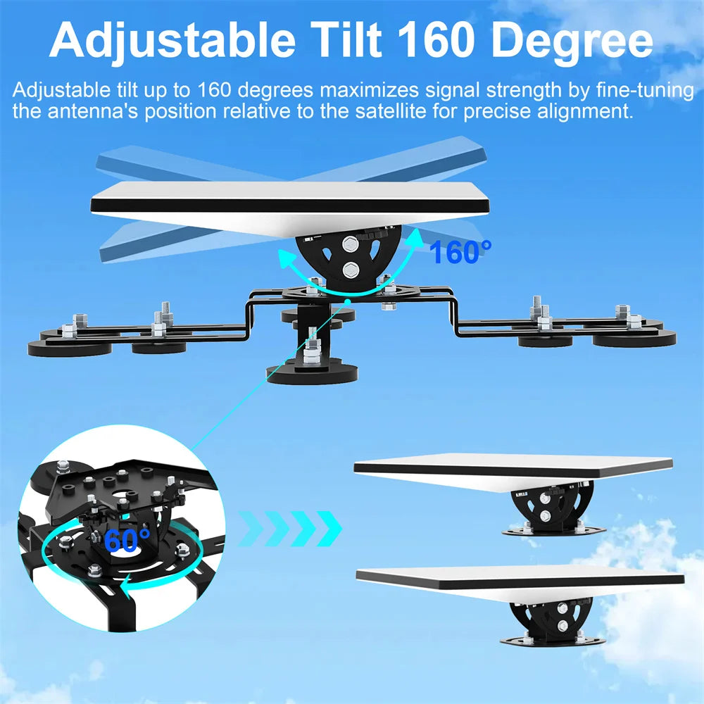 Starlink Mini V4 Magnetic Roof Mount with 12 magnetic bases, metal bracket, 160° tilt, suitable for RVs, cars, yachts, and trucks.