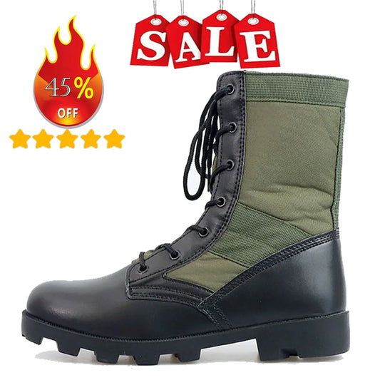 Men's tactical high-top boots by BackupMyFilesNow.com with shock-absorbing soles, hard soles, and high-waist outdoor hiking design.