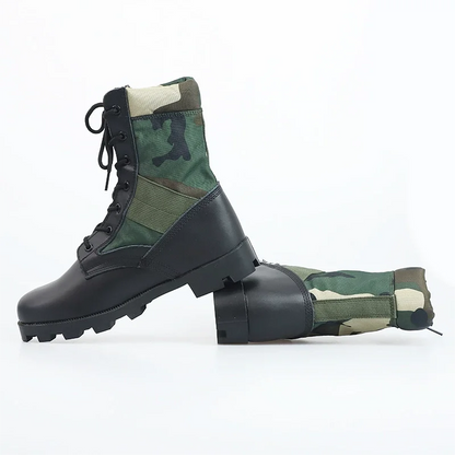 Men's tactical hiking boots with high-top design, shock-absorbing sole, and durable hard sole suitable for outdoor training.