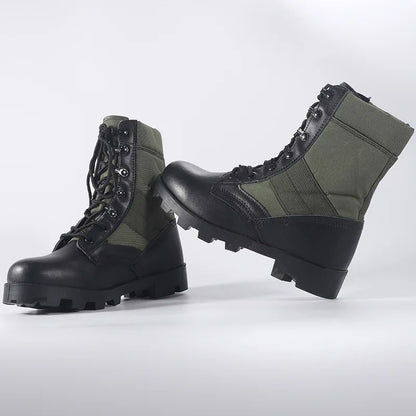 Men's tactical hiking boots with high-top design, shock-absorbing soles, and durable hard sole for outdoor training and hiking.