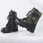 Men's tactical high-top hiking boots with shock-absorbing sole and rugged outdoor design, suitable for training and outdoor activities.