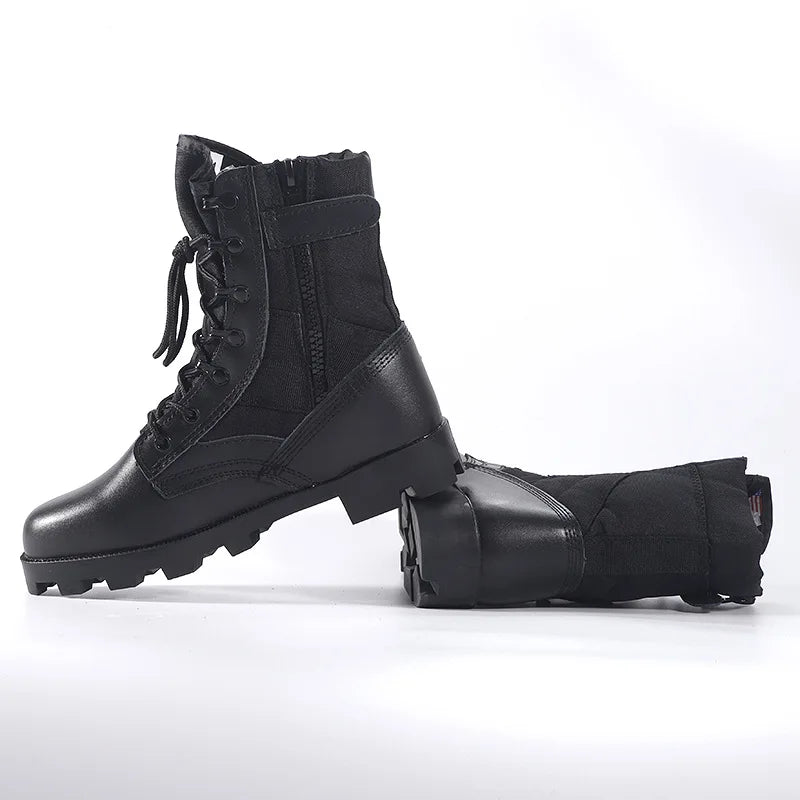 Men's tactical hiking boots with high-top design, shock-absorbing sole, and durable hard sole for outdoor training and hiking.