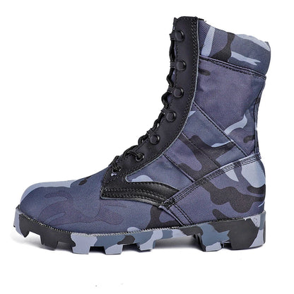 Men's tactical hiking boots with high-top design, shock-absorbing soles, and durable hard sole for outdoor training and hiking.