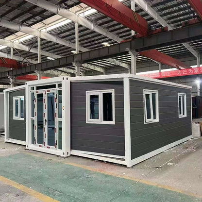 Modern 20ft or 40ft expandable container house by BACKUPMYFILESNOW.COM®, featuring sleek design, forest cabin style, and garden room options.